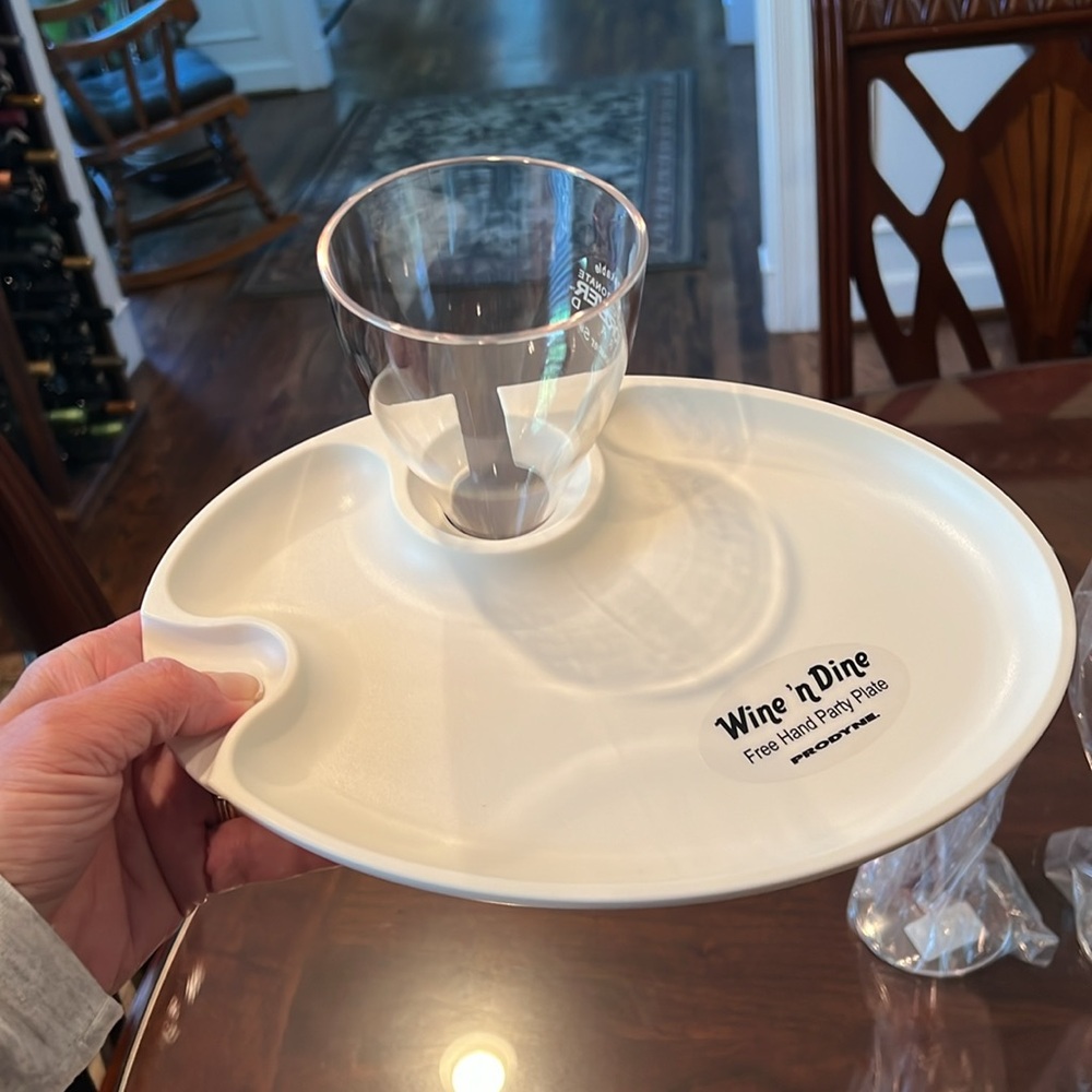 Prodyne Free hand party plates with wine glasses